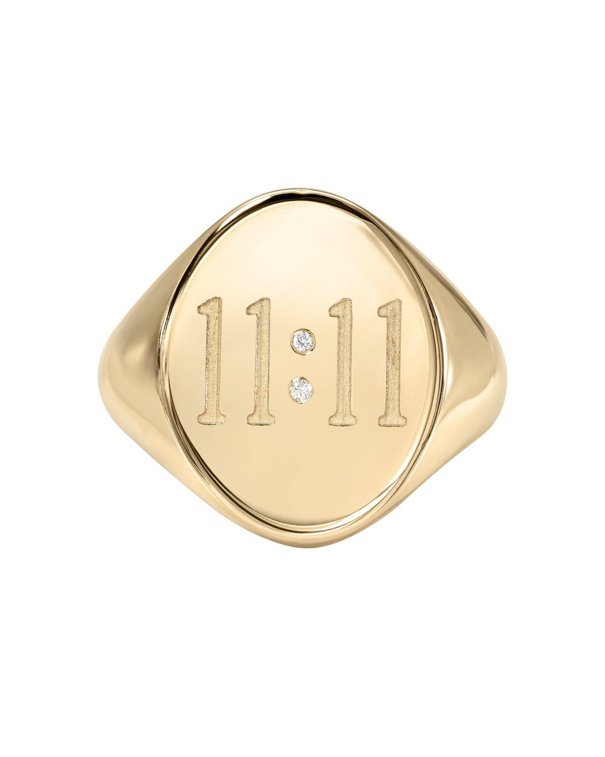 11:11 Make a wish ring, diamond and 14k gold signet ring, handmade by Turquoise and Tobacco in Los Angeles, California