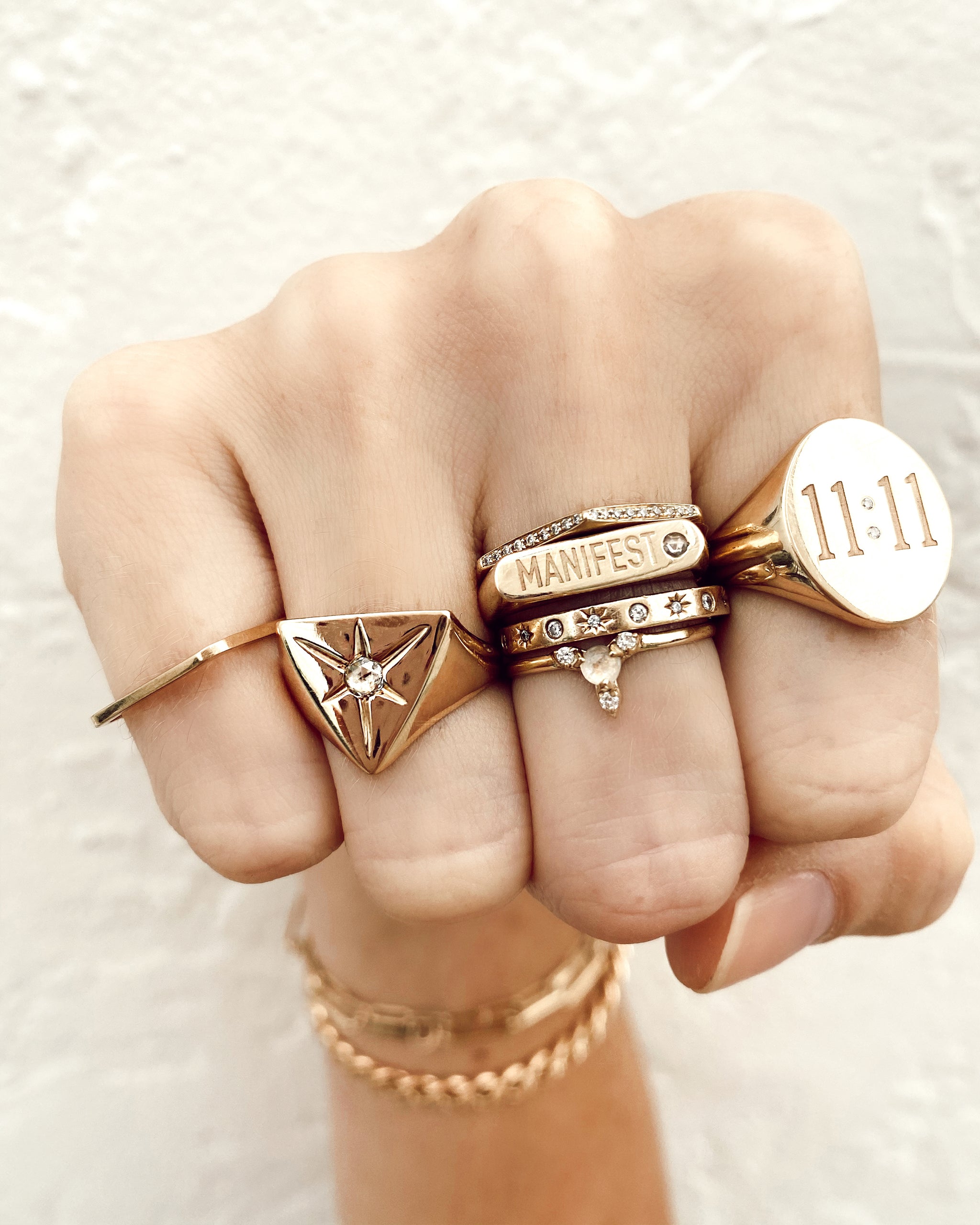 In the Stars, 14k Gold & Diamond Pyramid Signet Ring