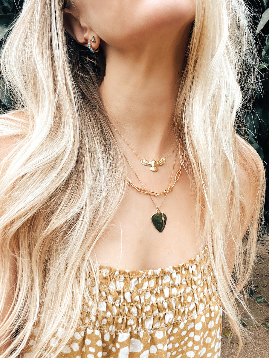 14k Yellow Gold Vermeil Fleetwood Necklace by Turquoise + Tobacco.  Gold Eagle Necklace