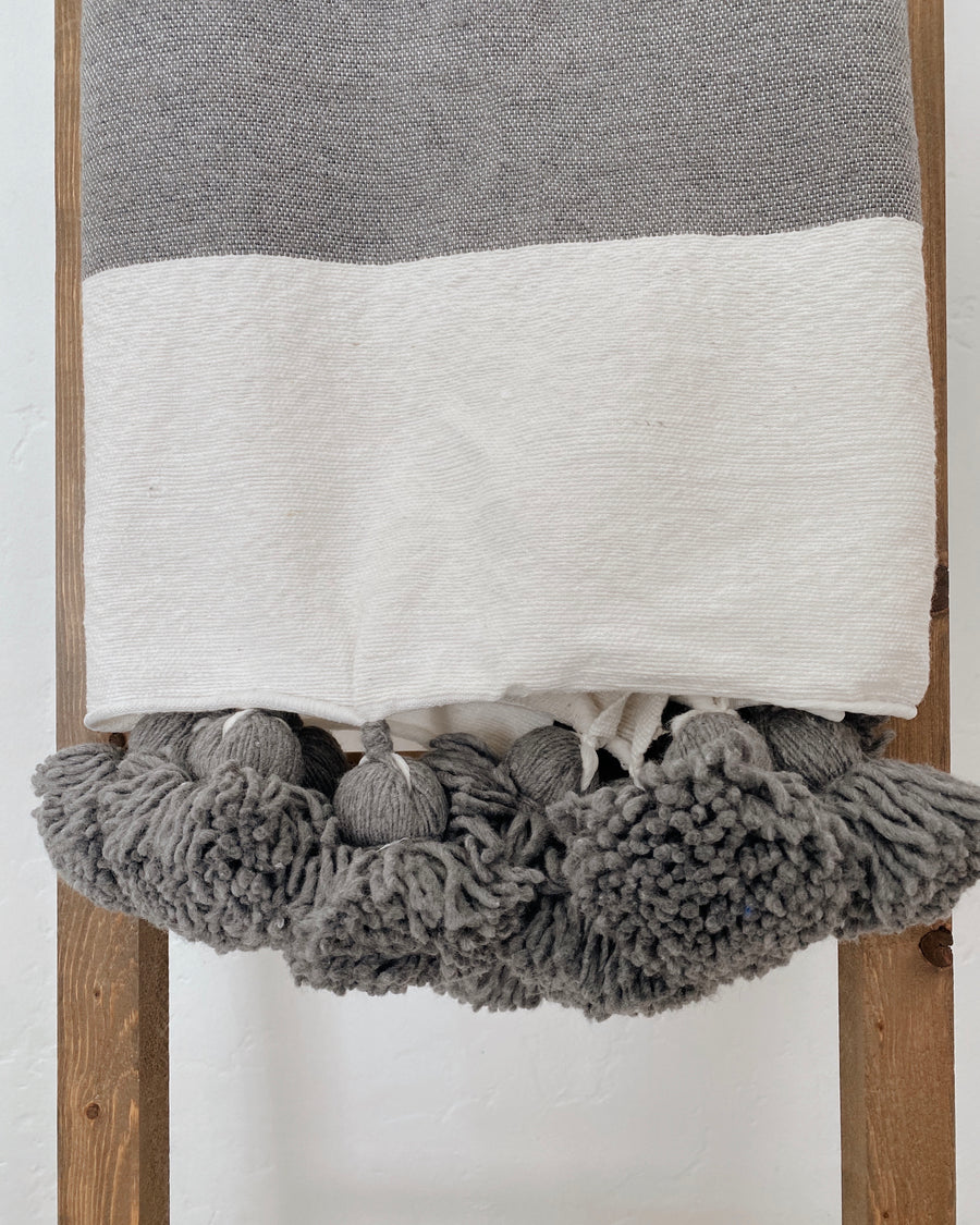 Rustic Canyon Blanket, Grey and White Moroccan Blanket, 100% Cotton, Handmade in Morocco