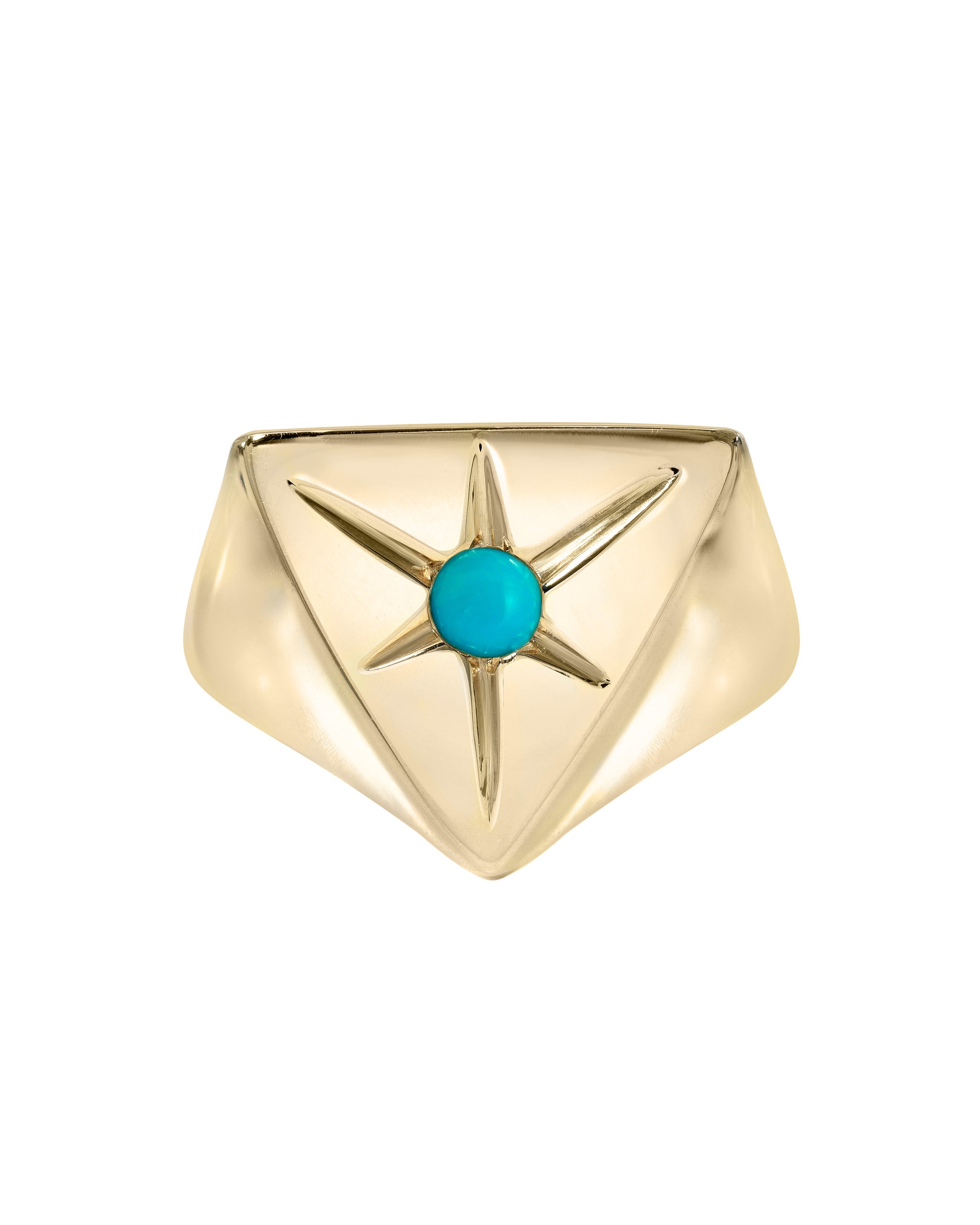 In the Stars Ring, Kingman Turquoise & Gold Vermeil pyramid signet ring, handmade by Turquoise + Tobacco in Los Angeles, California