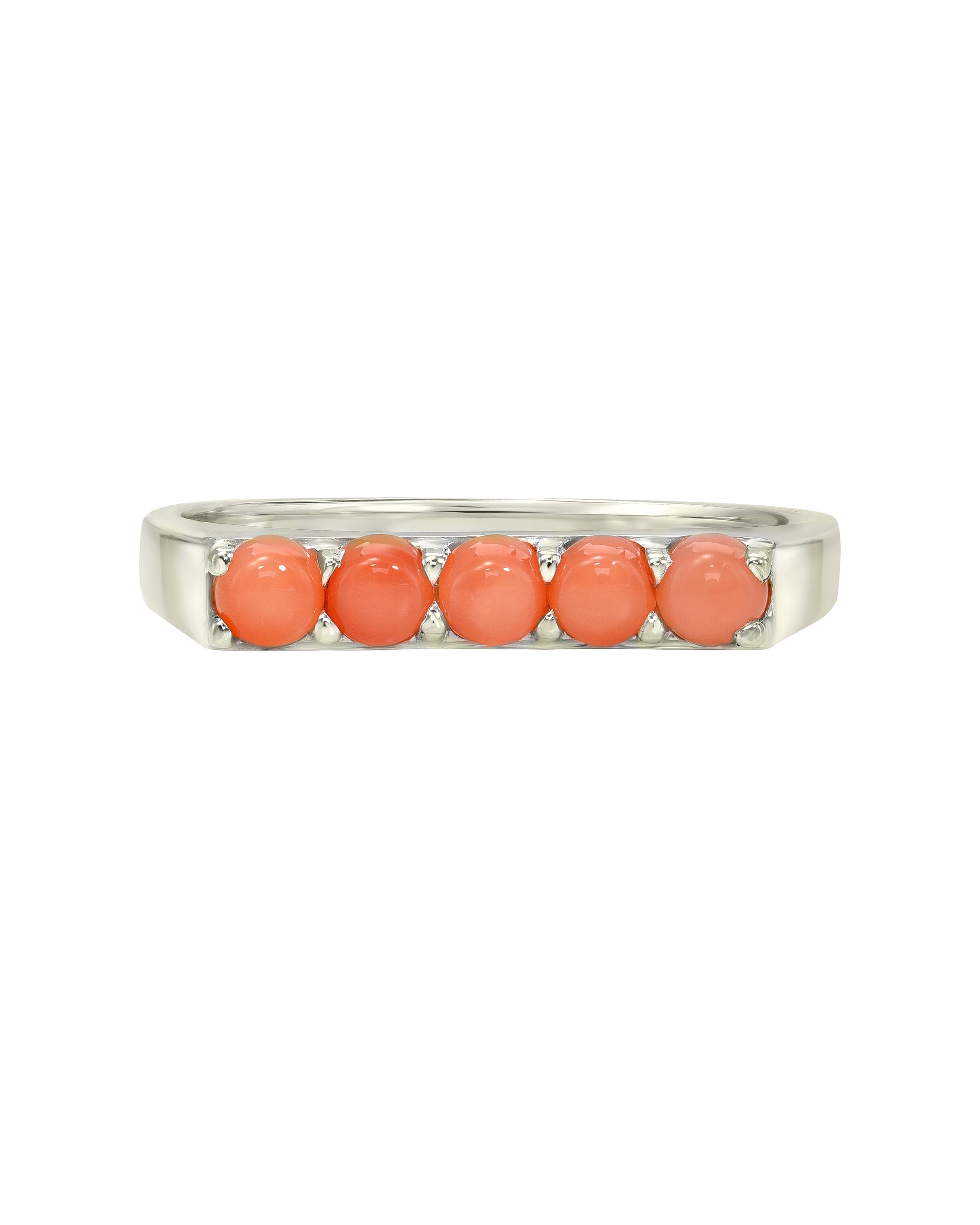 Sterling Silver and Coral 5 stone signet ring