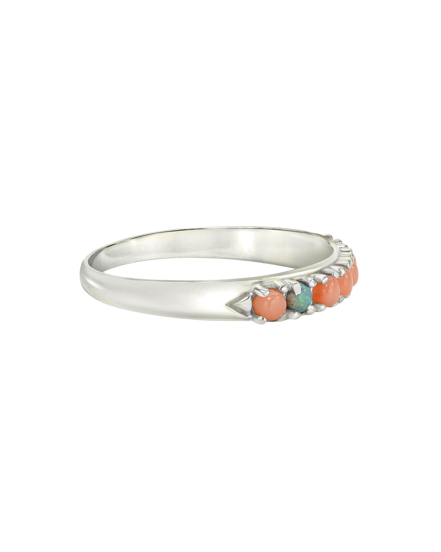 Wylde Ring, Sterling Silver Coral and Opal Chevron Ring, Handmade by Turquoise + Tobacco in Los Angeles California