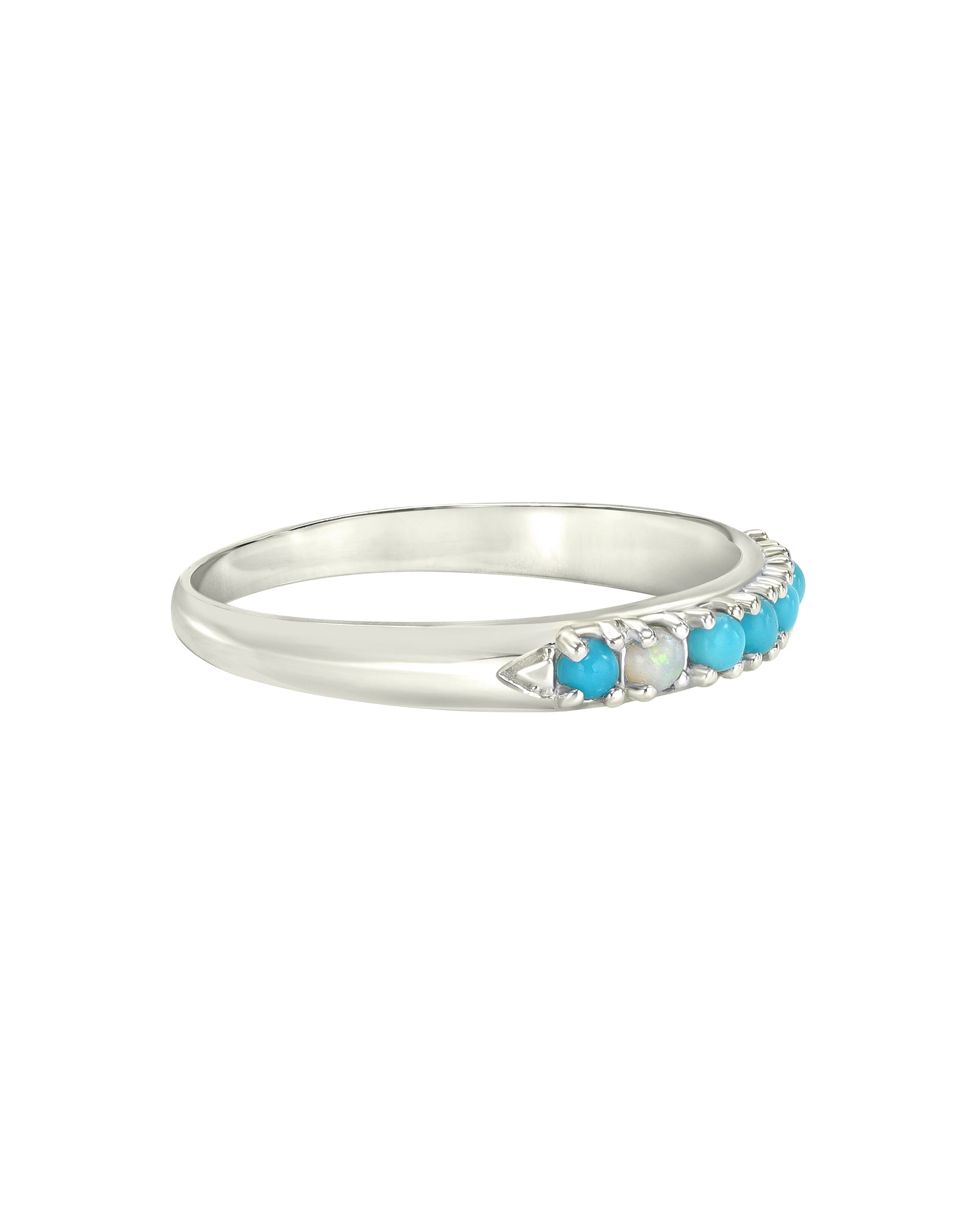 Wylde Ring, Turquoise and Opal Sterling Silver Chevron Ring, Handmade by Turquoise and Tobacco in Los Angeles California