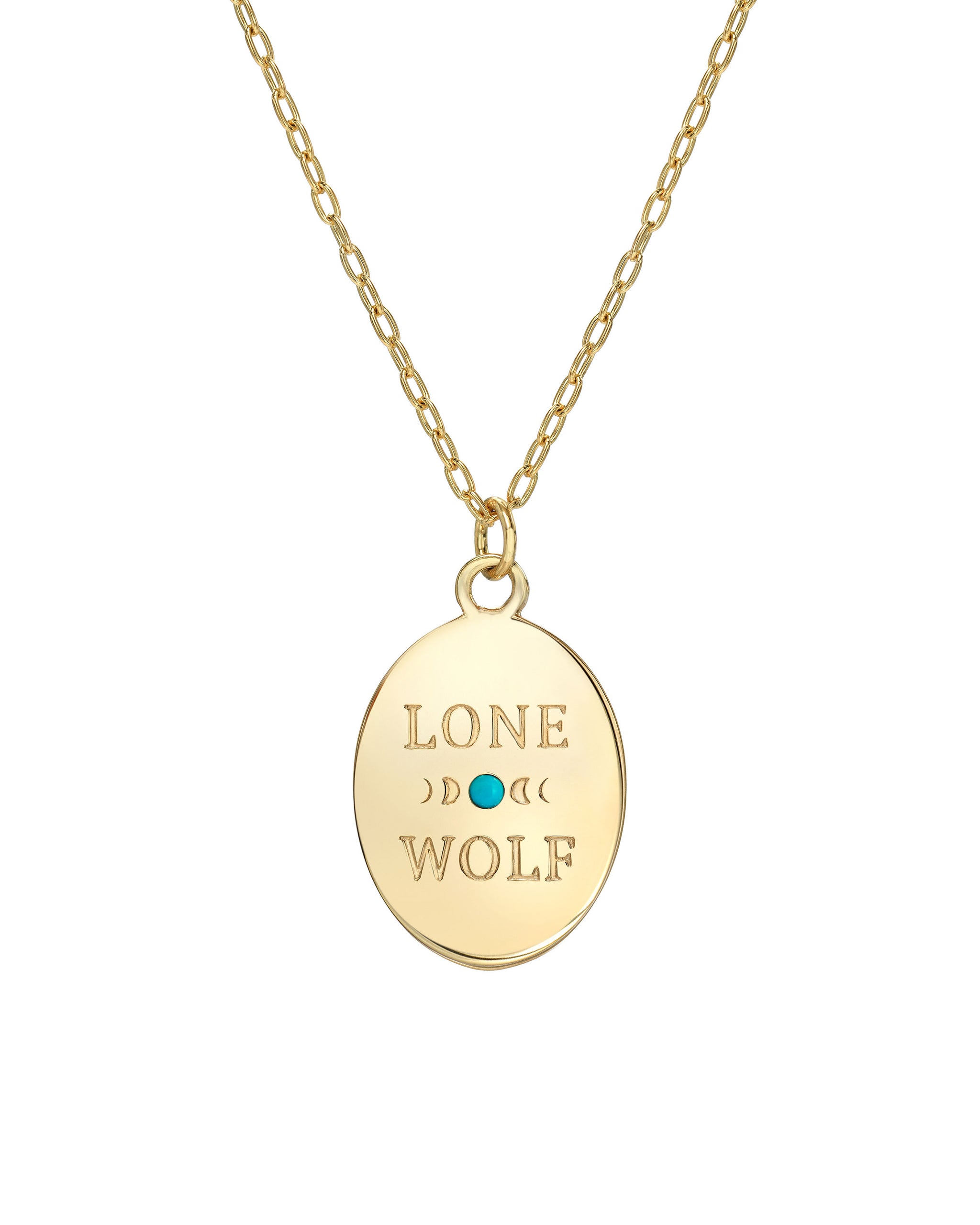 Lone Wolf Necklace, 14k Yellow Gold, Moon Phase & Diamond, handmade by Turquoise + Tobacco in Los Angeles, California