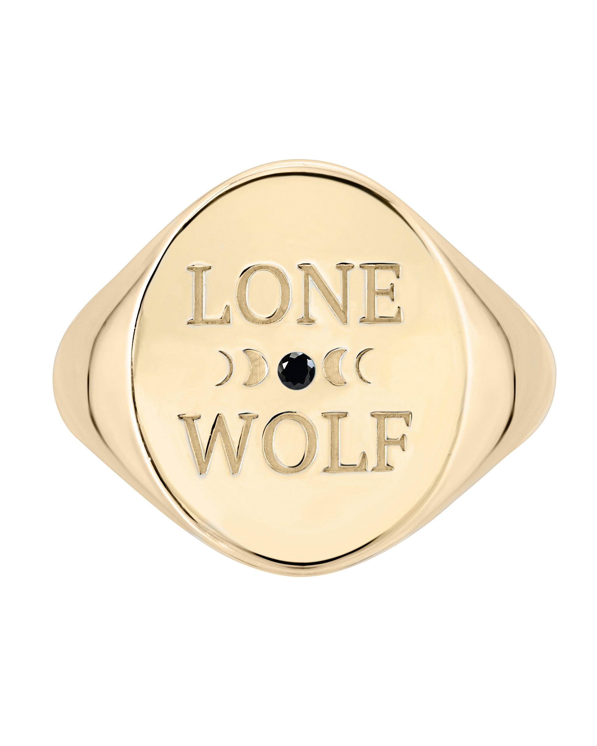 14k Yellow Gold Lone Wolf Signet Ring with an Onyx Stone