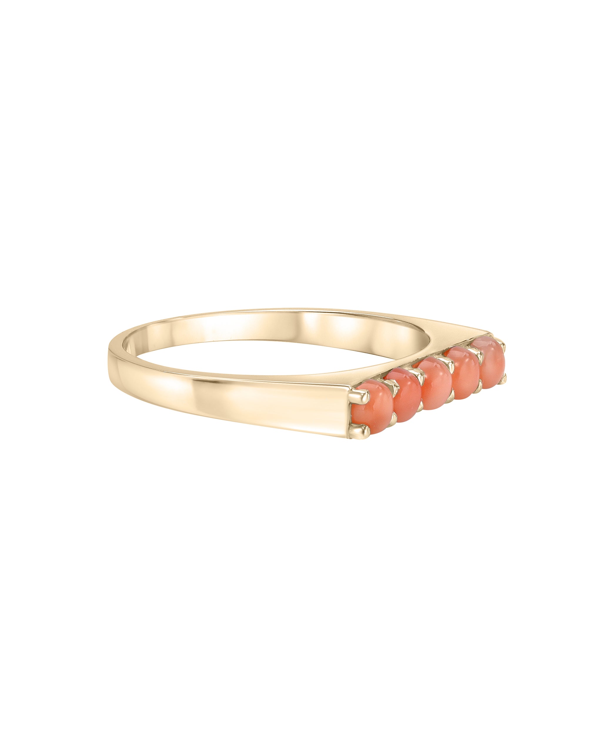 River Signet Ring, 14k Gold Ring with 3mm Coral Stones, Handmade in Los Angeles California by Turquoise and Tobacco