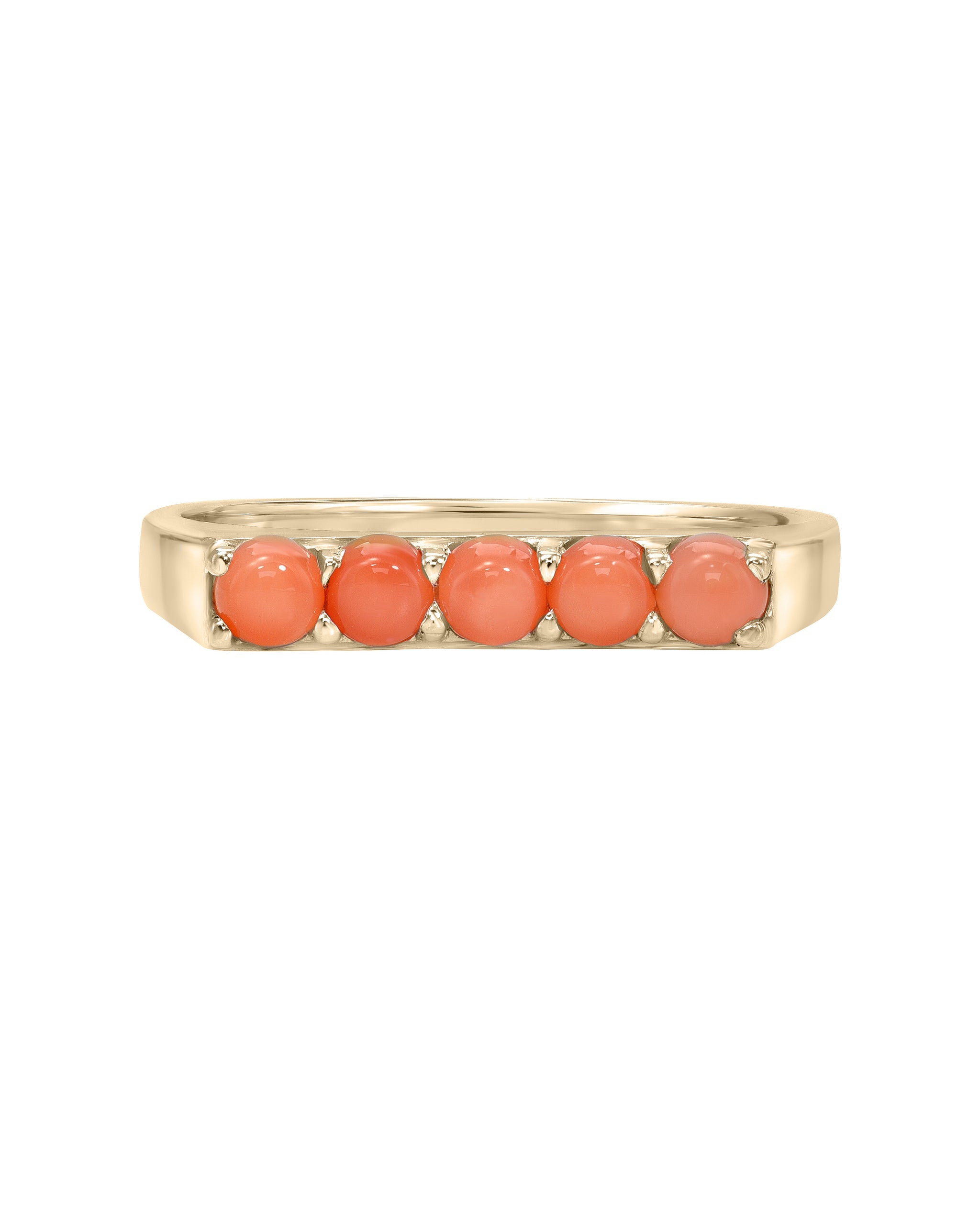 River Signet Ring, 14k Gold Ring with 3mm Coral Stones, Handmade in Los Angeles California by Turquoise and Tobacco