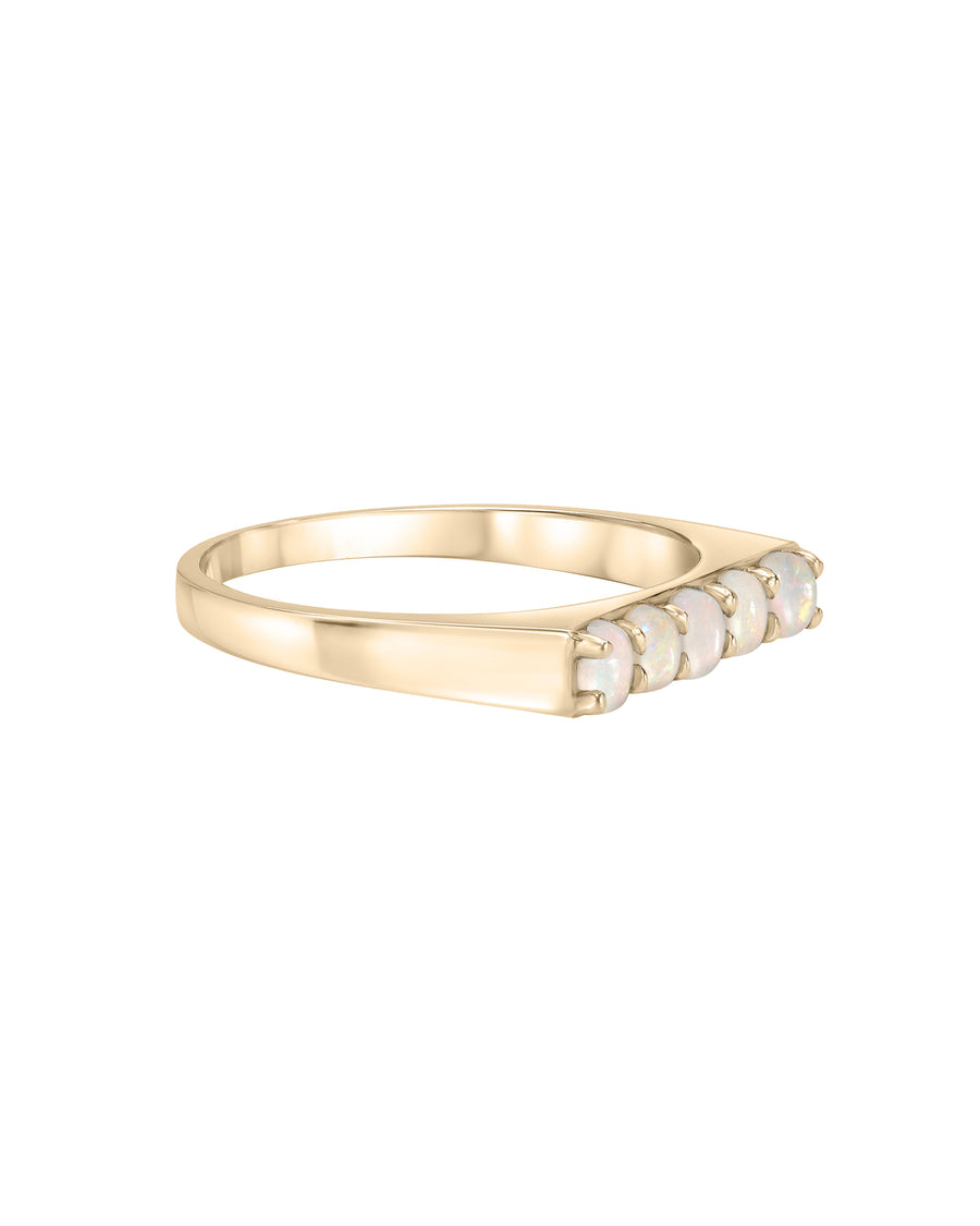 14k Gold Opal 5 stone signet stacking ring
