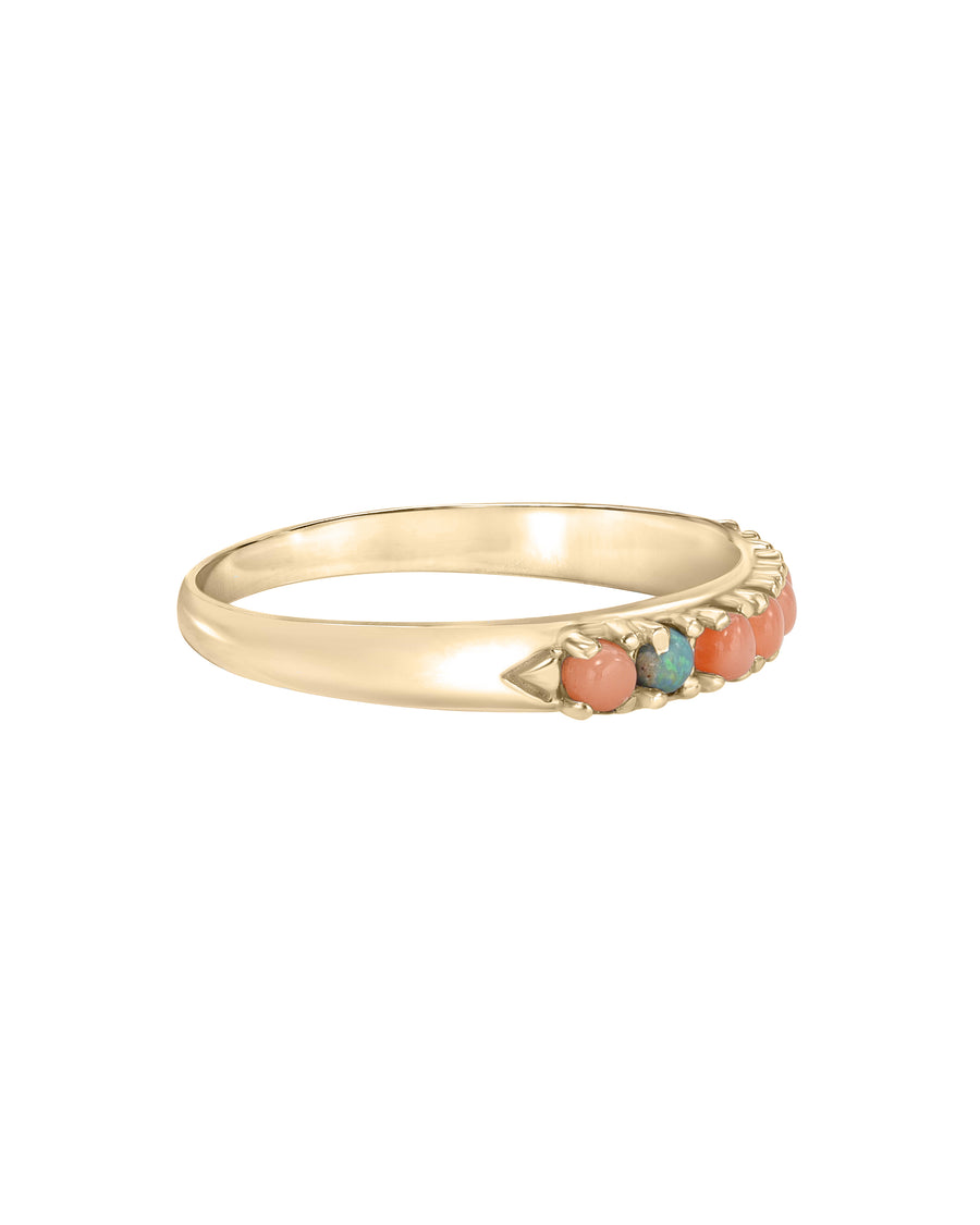 Wylde Ring, 14k Gold Coral and Opal Stack Ring