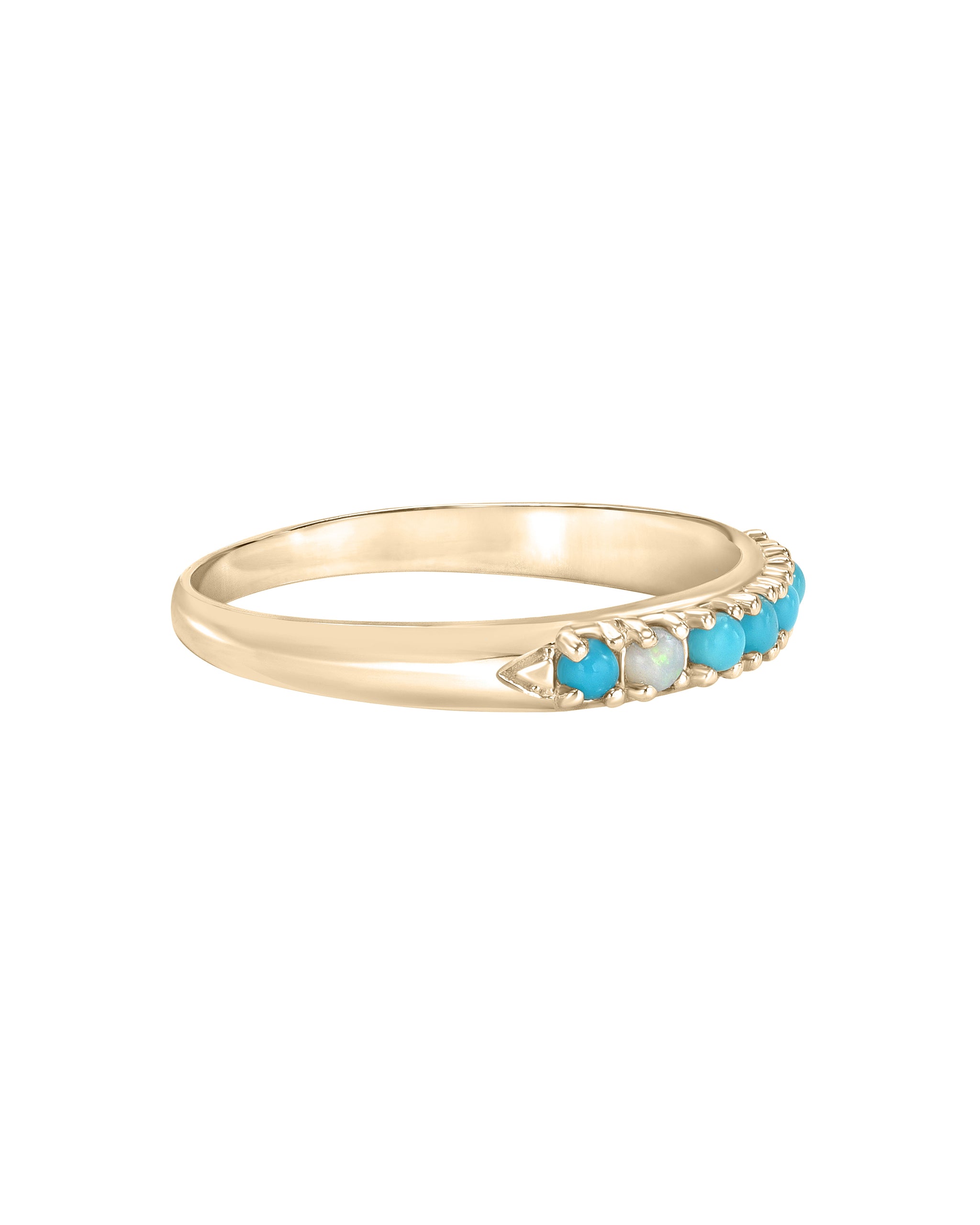 Wylde Ring, Turquoise and Opal 14k yellow gold chevron ring, handmade by Turquoise + Tobacco in Los Angeles, California