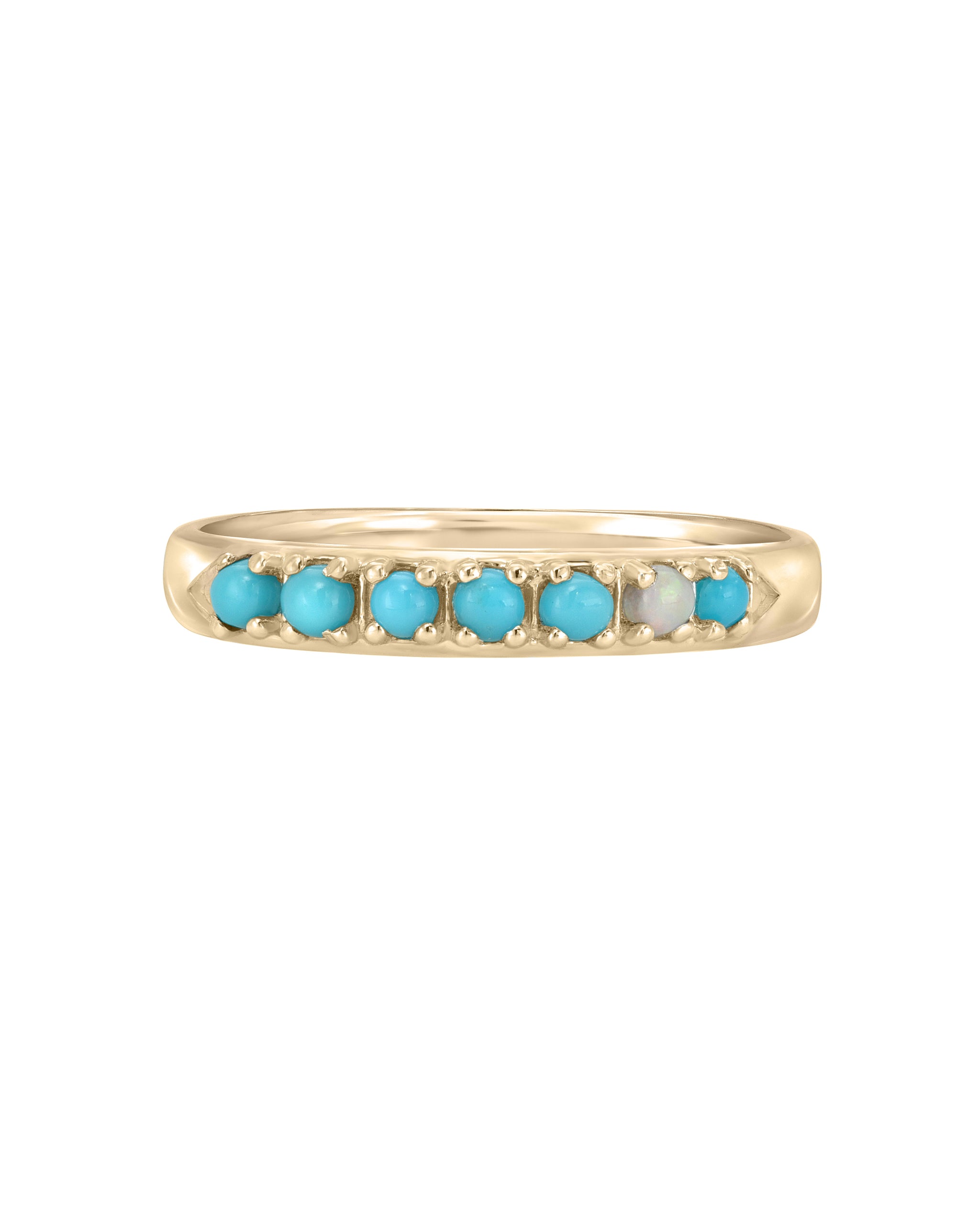 Wylde Ring, Turquoise and Opal 14k yellow gold chevron ring, handmade by Turquoise + Tobacco in Los Angeles, California