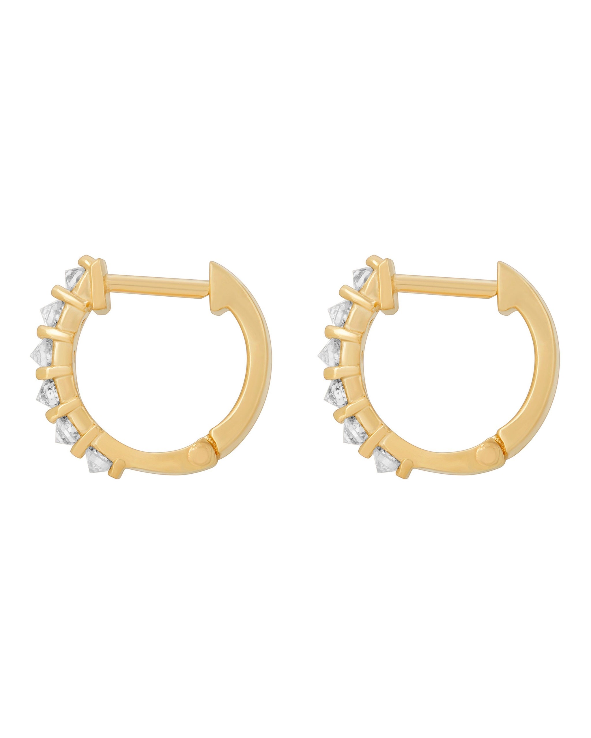 Eclipse Huggies, 14k Yellow Gold 11mm Huggie Hoops with Six White Diamonds per earring, Handmade by Turquoise + Tobacco
