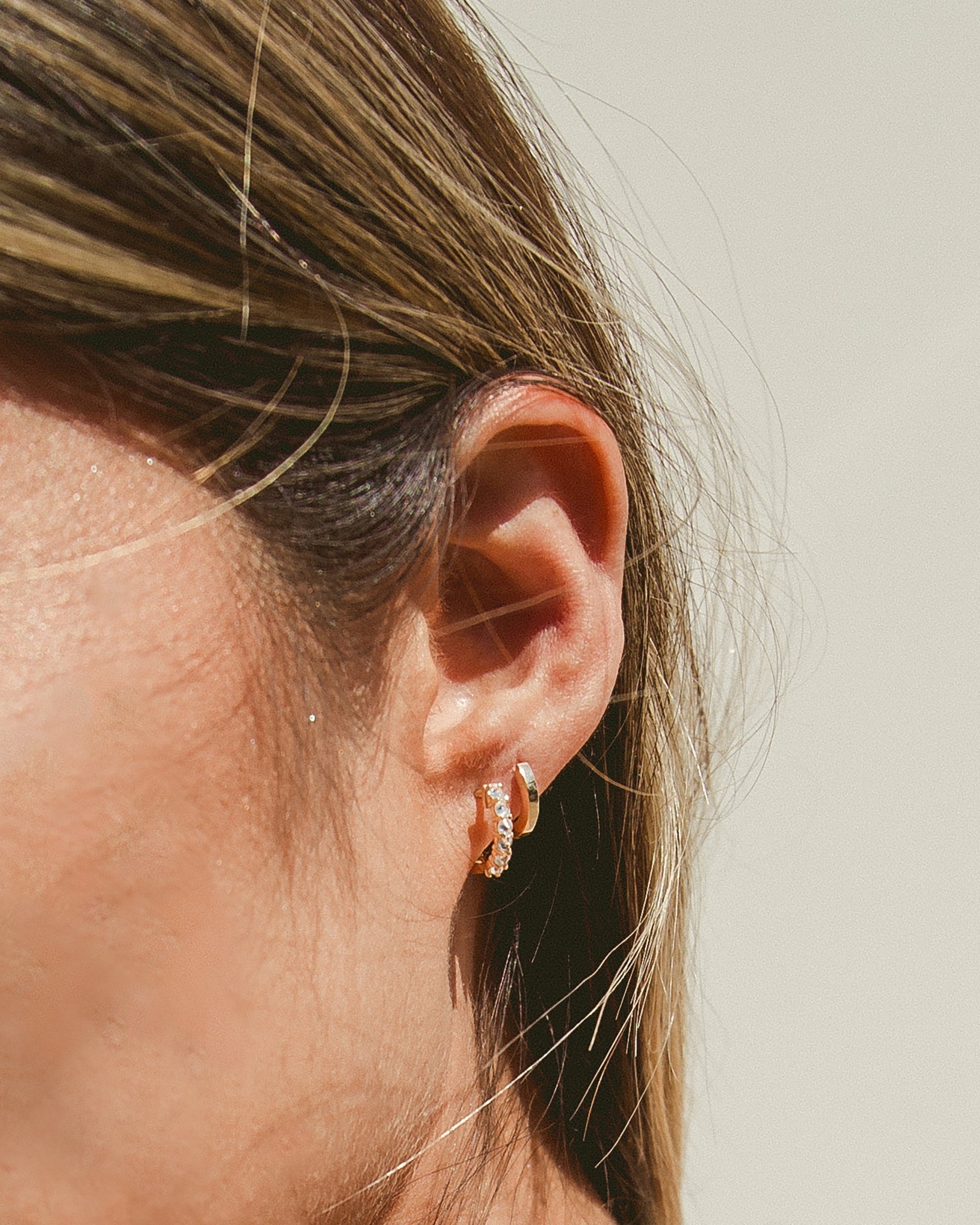 Eclipse Huggies, 14k Yellow Gold 11mm Huggie Hoops with Six White Diamonds per earring, Handmade by Turquoise + Tobacco