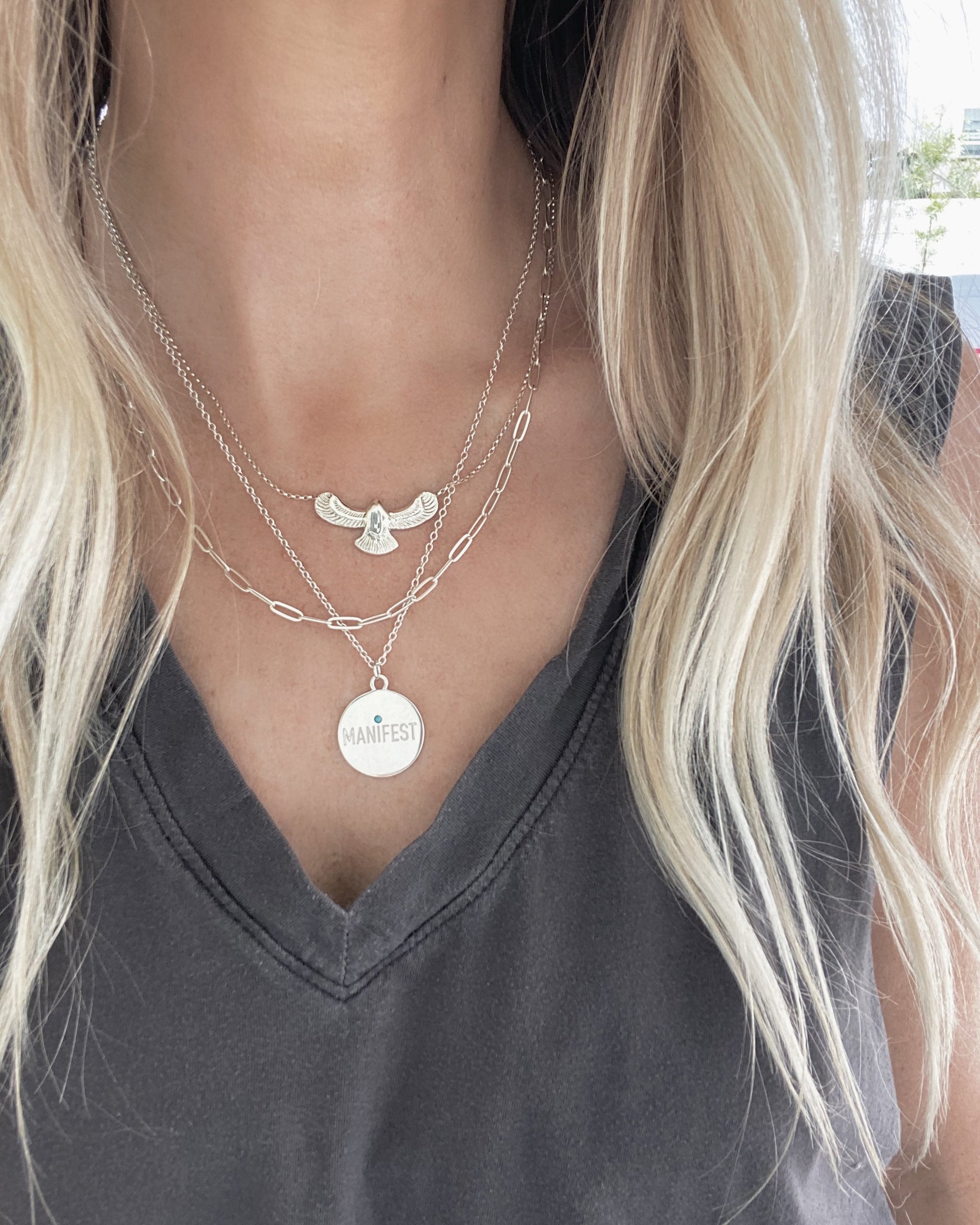 Sterling Silver Fleetwood Necklace, Eagle Pendant on a 16"-18" Sterling Silver Chain, Handmade by Turquoise + Tobacco Jewelry