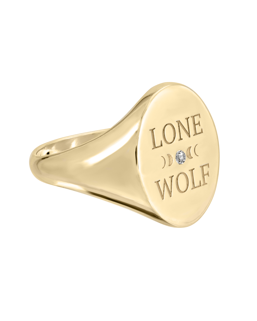 Lone Wolf 14k and Diamond Signet Ring