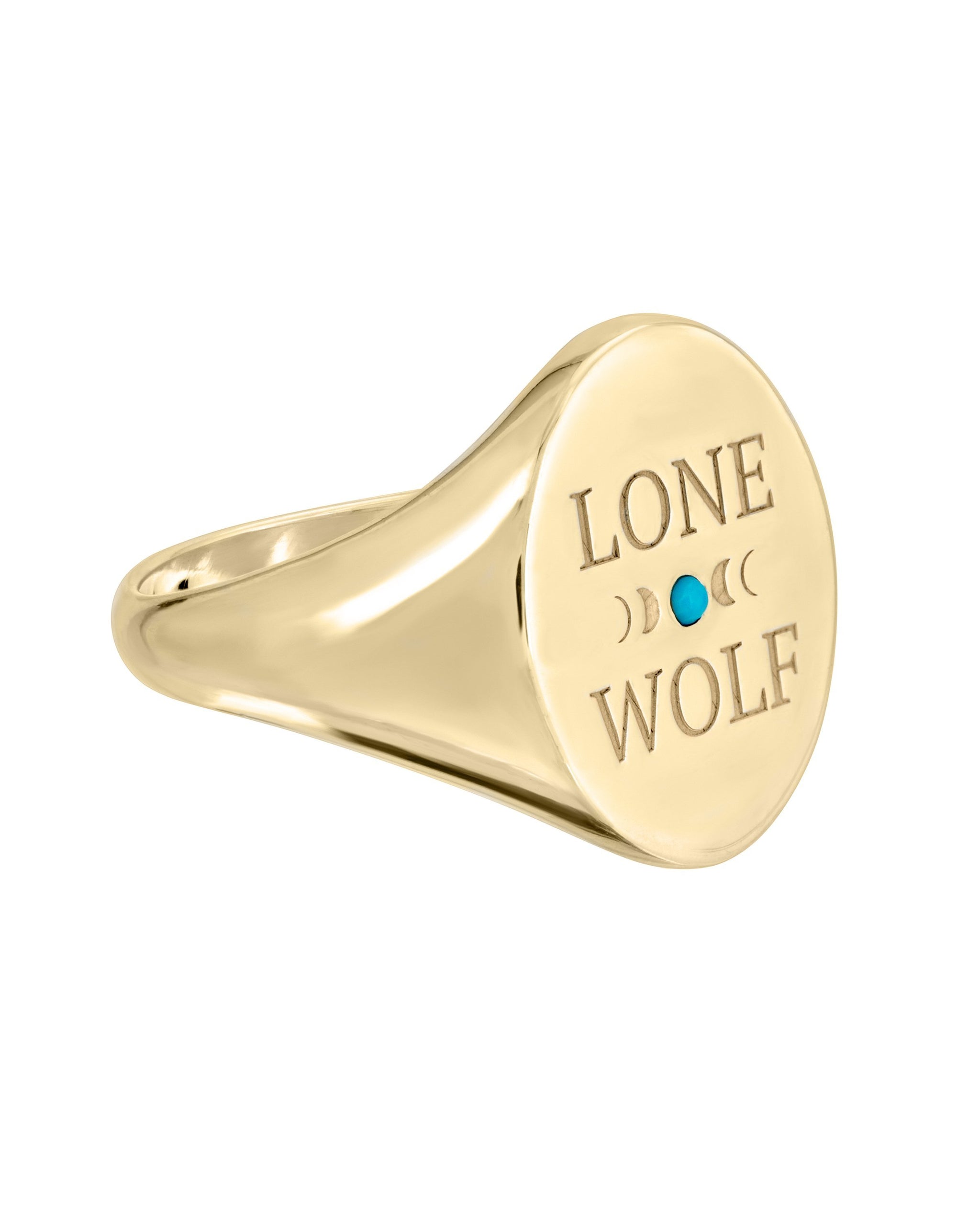 Lone Wolf Ring, 14k Gold Vermeil Oval Signet Ring  Edit alt text