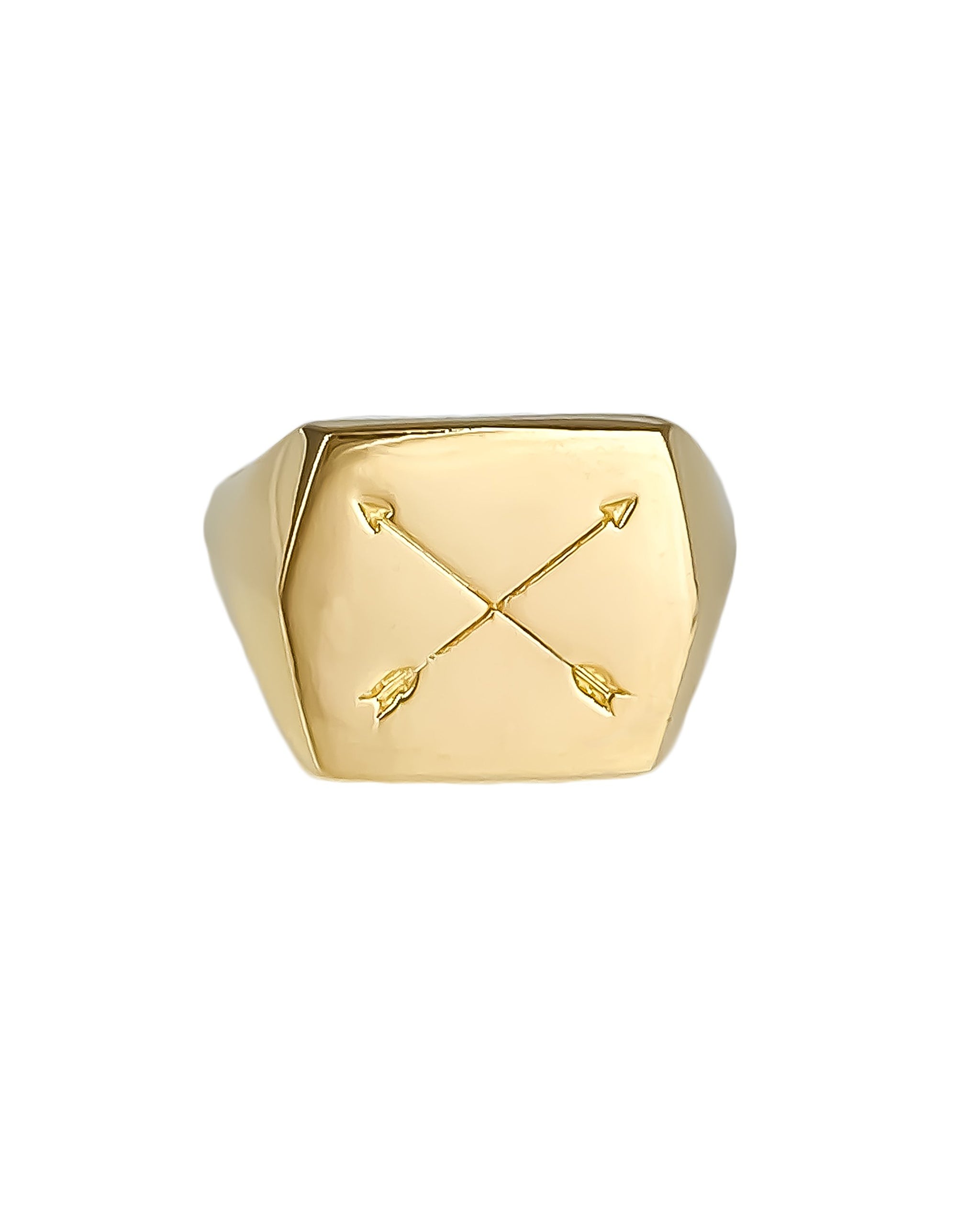 Nomad Ring, 14k Gold Vermeil Squared signet Ring with crossed arrows, 